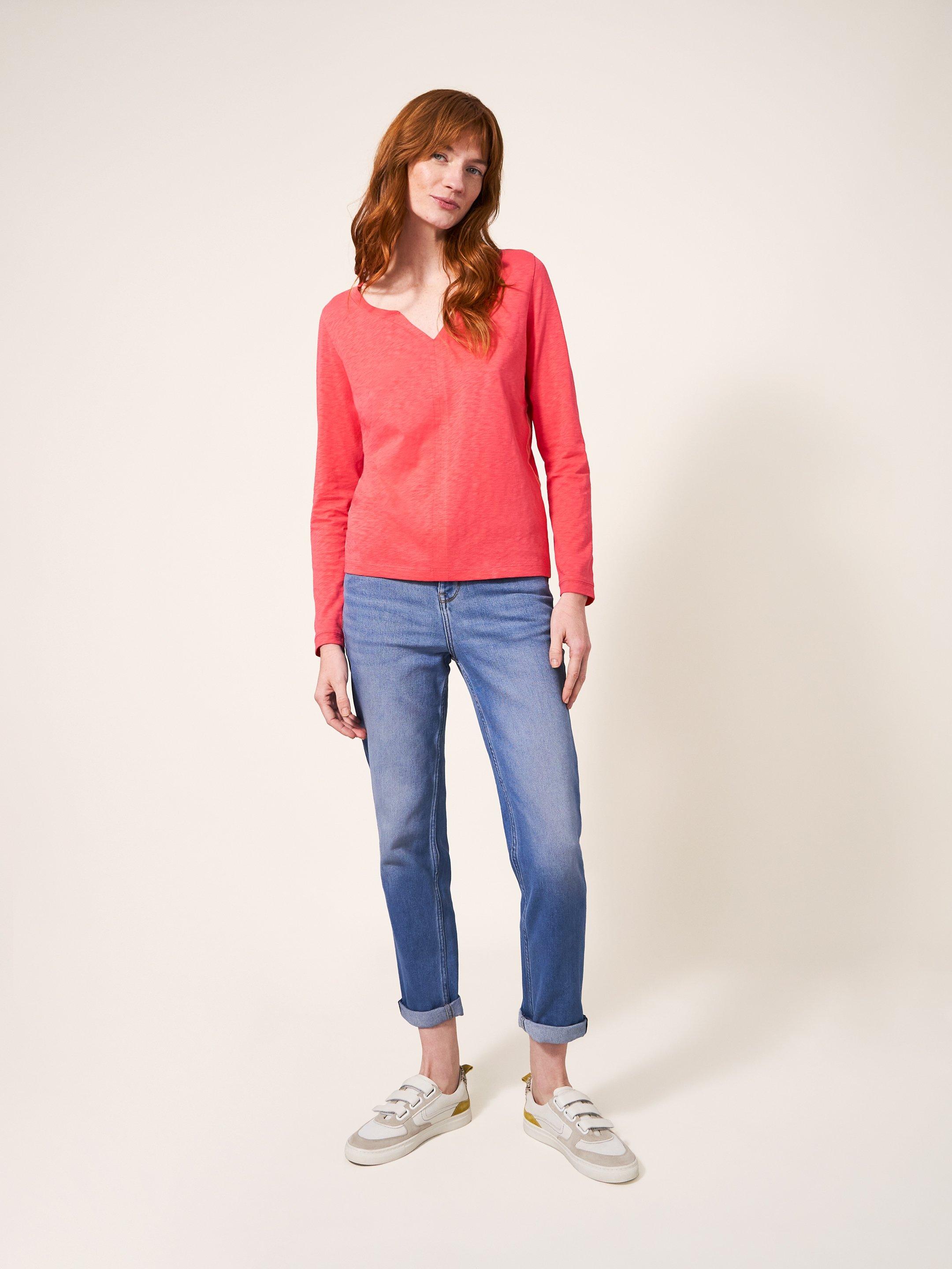 Nelly Long Sleeve T-Shirt in BRT PINK - MODEL FRONT
